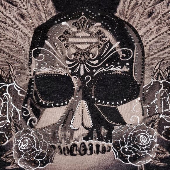 Harley Davidson Womens Size S/M Fringed Embellished Onyx Skull LS Cardigan Gray - Picture 10 of 14